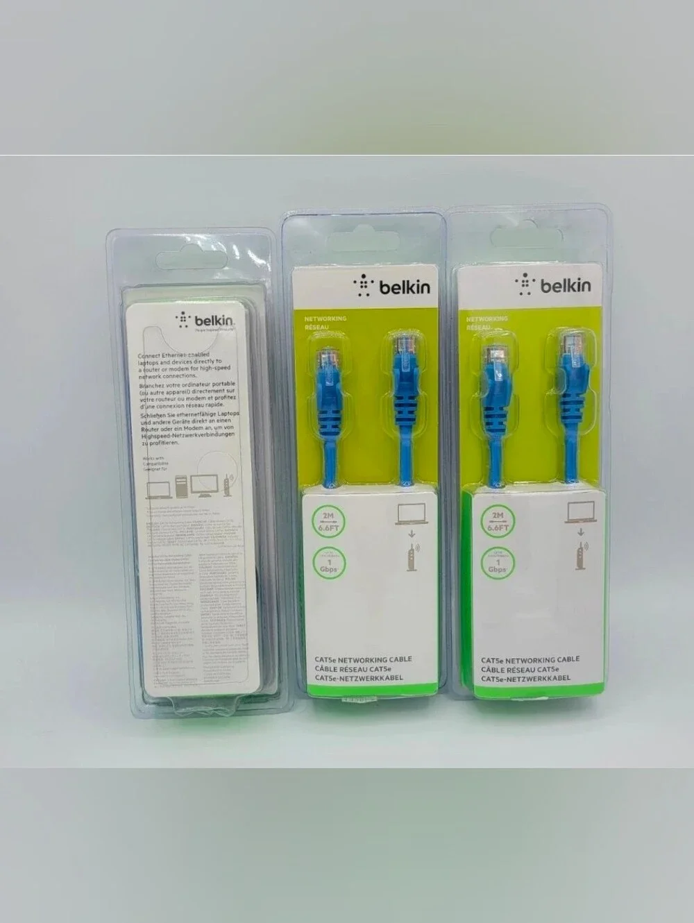 NEW! 3x Belkin Cat5e Networking Cable 2M 6.6ft Blue Ethernet Cable 1 Gbps